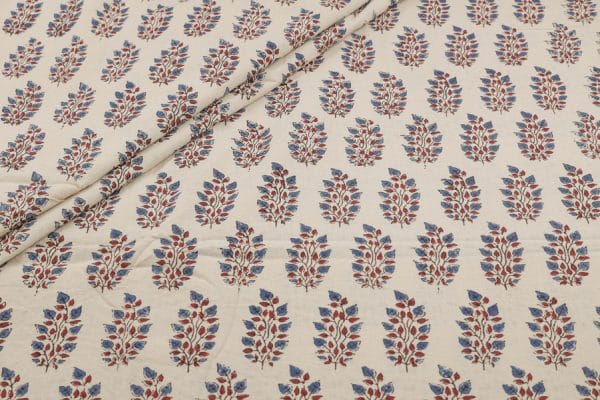 Natural White Dye Handblock Ajrakh Printed Cotton Fabric