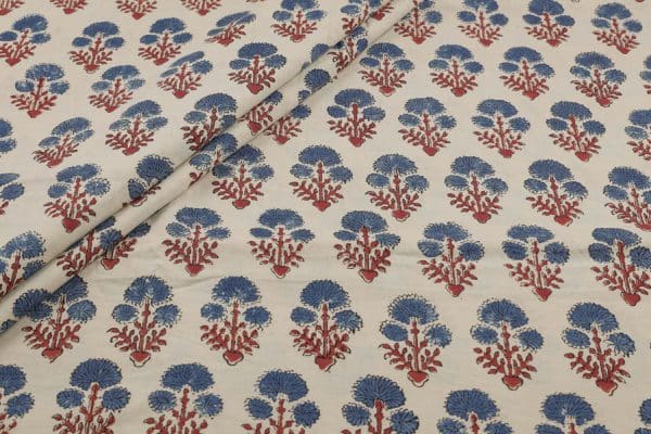 Natural White Dye Handblock Ajrakh Printed Cotton Fabric