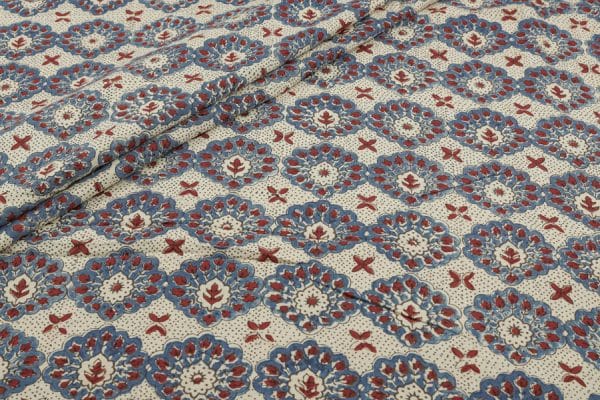 Natural White Dye Handblock Ajrakh Printed Cotton Fabric