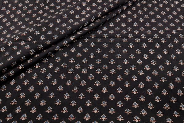 Natural Black Dye Handblock Ajrakh Printed Cotton Fabric