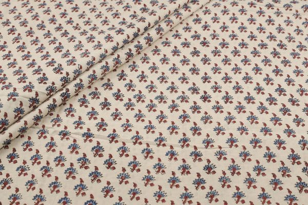 Natural White Dye Handblock Ajrakh Printed Cotton Fabric