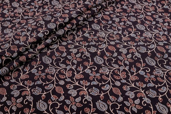 Natural Black Dye Handblock Ajrakh Printed Cotton Fabric