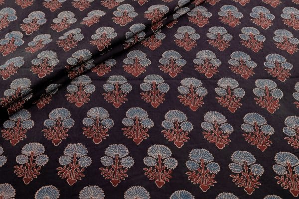 Pre-Cut 2.10m Natural Black Dye Handblock Ajrakh Printed Cotton Fabric