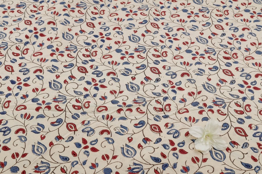 30249 (2) Natural White Dye Handblock Ajrakh Printed Cotton Fabric - Image 2
