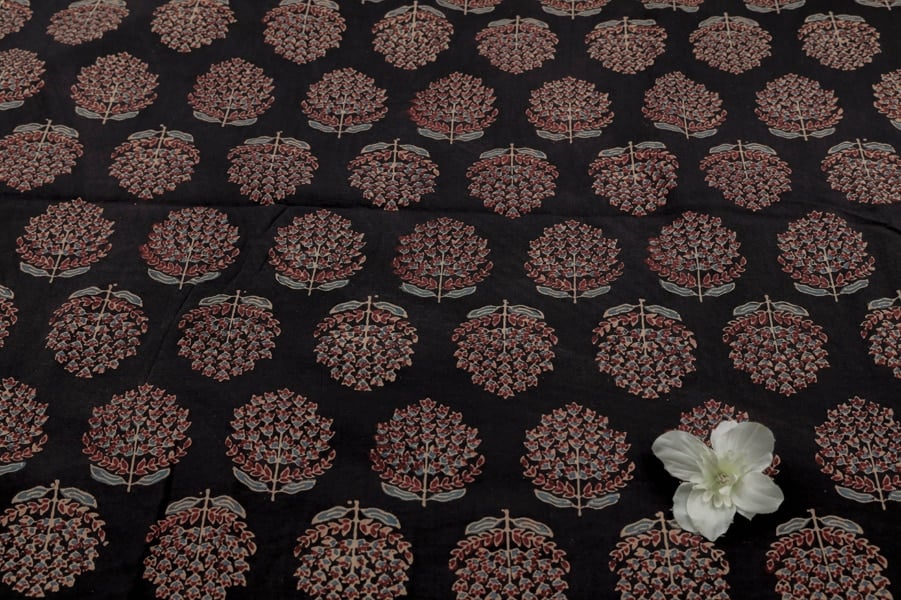 30252 (2) Natural Black Dye Handblock Ajrakh Printed Cotton Fabric - Image 2