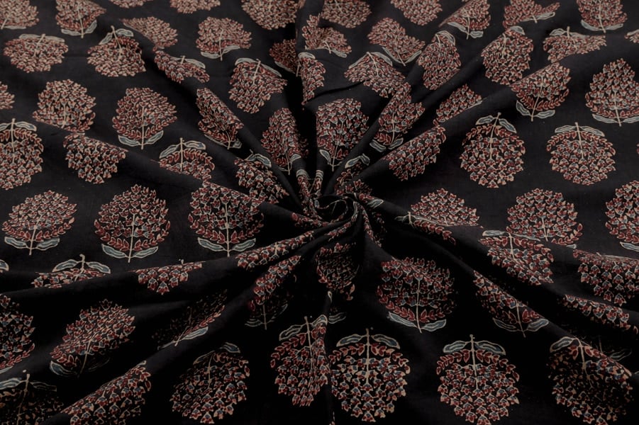 30252 (3) Natural Black Dye Handblock Ajrakh Printed Cotton Fabric - Image 3