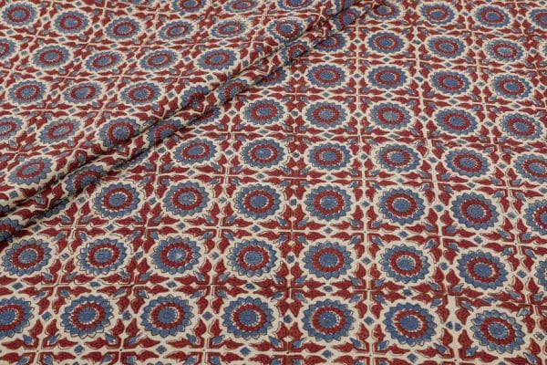 Natural White Dye Handblock Ajrakh Printed Cotton Fabric