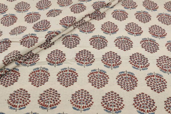 Natural White Dye Handblock Ajrakh Printed Cotton Fabric