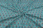 Robin Egg Blue Floral Handblock Printed 100% Pure Soft Cotton Fabric - Image 3