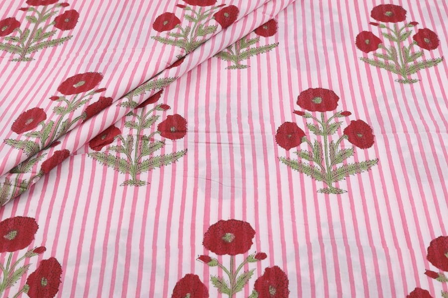 Pure Soft Cotton HandBlock Sanganeri Printed Fabric White Floral Handblock Printed 100% Pure Soft Cotton Fabric - Image 1