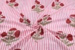White Floral Handblock Printed 100% Pure Soft Cotton Fabric - Image 3