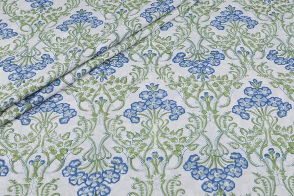 Pre-Cut 1.40m White Floral Handblock Printed 100% Pure Soft Cotton Fabric