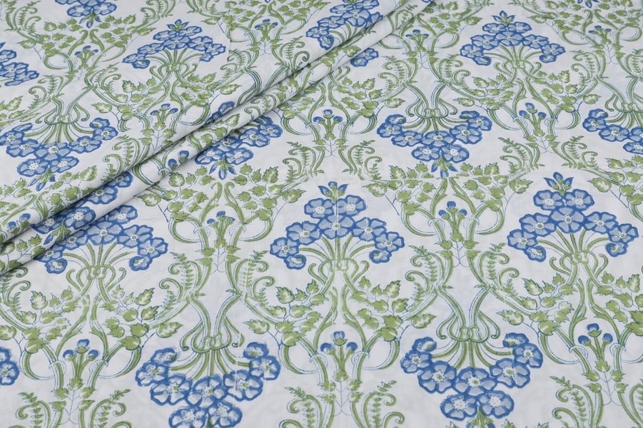 Pure Soft Cotton HandBlock Sanganeri Printed Fabric White Floral Handblock Printed 100% Pure Soft Cotton Fabric - Image 1