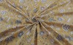 Musturd Yellow Floral Handblock Printed 100% Pure Soft Cotton Fabric - Image 3