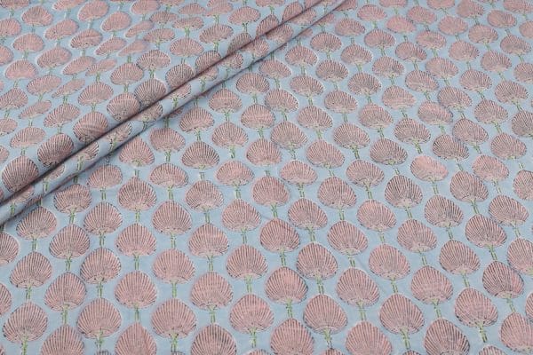 Pre-Cut 0.60m Pastel Blue Floral Handblock Printed 100% Pure Soft Cotton Fabric