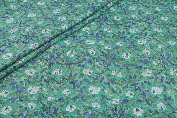 Jungle Green Floral Handblock Printed 100% Pure Soft Cotton Fabric