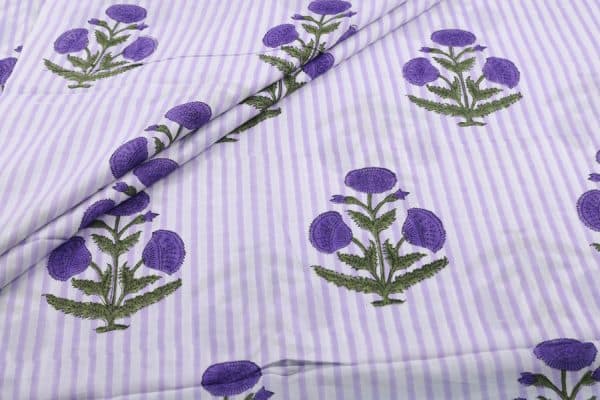 White Floral Handblock Printed 100% Pure Soft Cotton Fabric