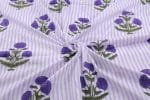 White Floral Handblock Printed 100% Pure Soft Cotton Fabric - Image 3