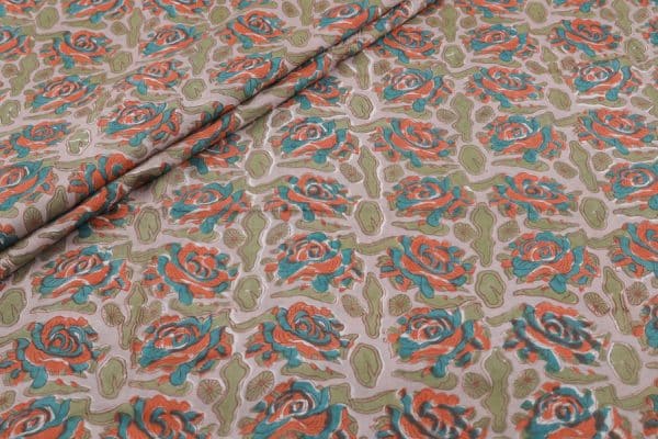 Auburn Red Floral Handblock Printed 100% Pure Soft Cotton Fabric