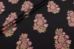Black Floral Handblock Printed 100% Pure Soft Cotton Fabric
