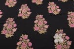 Black Floral Handblock Printed 100% Pure Soft Cotton Fabric - Image 2