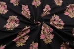 Black Floral Handblock Printed 100% Pure Soft Cotton Fabric - Image 3