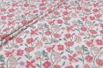 White Floral Handblock Printed 100% Pure Soft Cotton Fabric