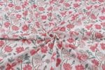 White Floral Handblock Printed 100% Pure Soft Cotton Fabric - Image 3