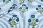 White Floral Handblock Printed 100% Pure Soft Cotton Fabric