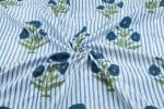 White Floral Handblock Printed 100% Pure Soft Cotton Fabric - Image 3