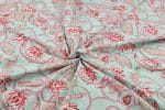 Powder Blue Floral Handblock Printed 100% Pure Soft Cotton Fabric - Image 3