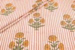 White Floral Handblock Printed 100% Pure Soft Cotton Fabric