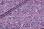 African Violet Floral Handblock Printed 100% Pure Soft Cotton Fabric