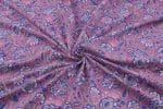 African Violet Floral Handblock Printed 100% Pure Soft Cotton Fabric - Image 3