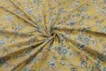 Straw Yellow Floral Handblock Printed 100% Pure Soft Cotton Fabric - Image 3