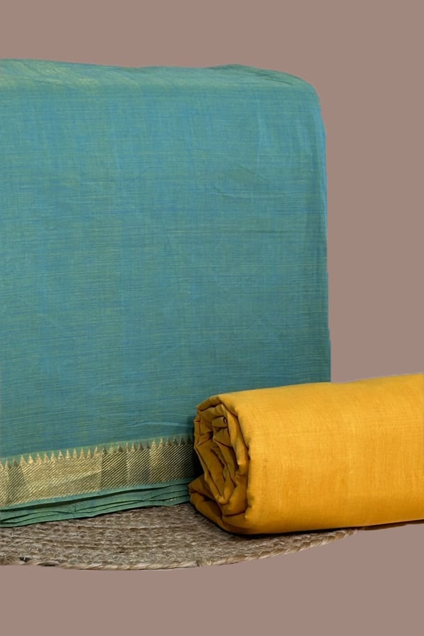 2pc Mangalgiri Zari Border Top and Mangalgiri Cotton Bottom Fabric Set