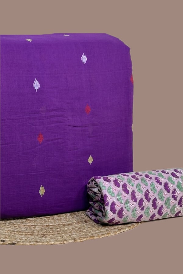 2pc Handloom Woven Design Cotton Top and Blockprint Cotton Bottom Fabric Set