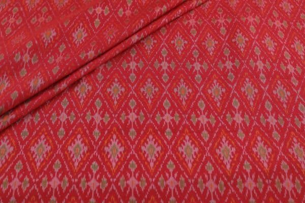 Christmas Red Authentic Handwoven Soft Silk-Cotton Ikkat Fabric