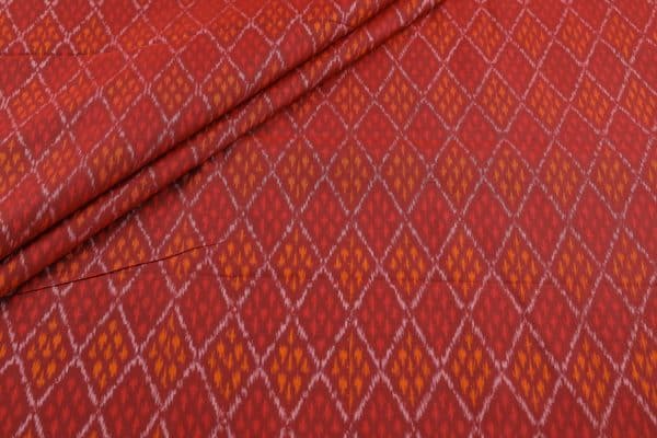 Brown Red Authentic Handwoven Soft Silk-Cotton Ikkat Fabric