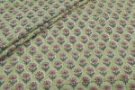 Bamboo Green Floral Handblock Printed 100% Pure Soft Cotton Fabric