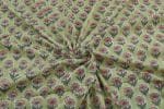 Bamboo Green Floral Handblock Printed 100% Pure Soft Cotton Fabric - Image 3