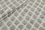 White Floral Handblock Printed 100% Pure Soft Cotton Fabric