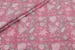 Brilliant Rose Pink  Floral Handblock Printed 100% Pure Soft Cotton Fabric
