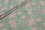 Seafoam Green Floral Handblock Printed 100% Pure Soft Cotton Fabric