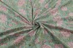 Seafoam Green Floral Handblock Printed 100% Pure Soft Cotton Fabric - Image 3