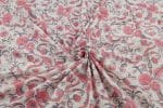 White Floral Handblock Printed 100% Pure Soft Cotton Fabric - Image 3