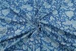 Denim Blue Floral Handblock Printed 100% Pure Soft Cotton Fabric - Image 3