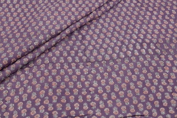 Pre-Cut 1.80m Northwestern Purple Floral Handblock Printed 100% Pure Soft Cotton Fabric