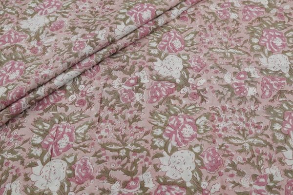 Pre-Cut 1.50m Pastel Pink Floral Handblock Printed 100% Pure Soft Cotton Fabric