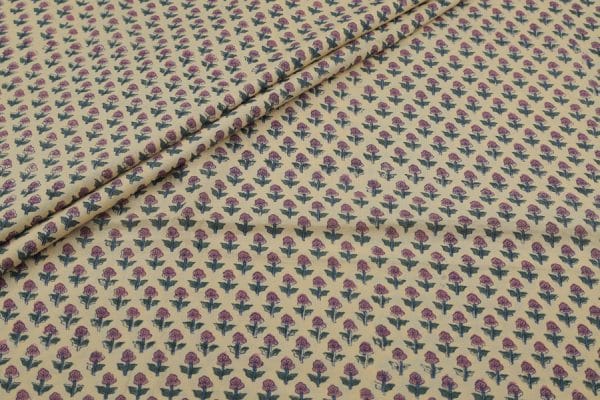 Beige Floral Handblock Printed 100% Pure Soft Cotton Fabric